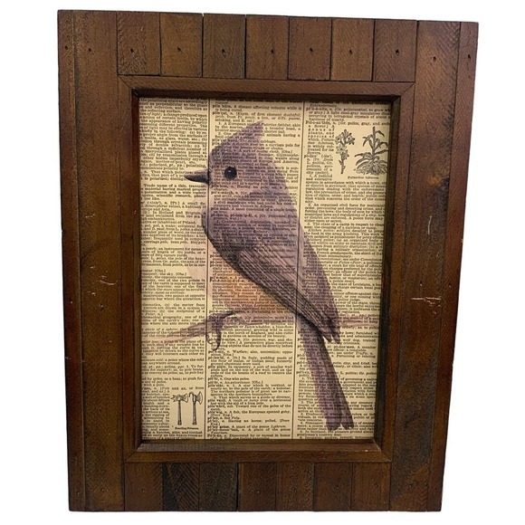 Handmade Upcycled Tufted Titmouse Bird Printed on Vintage Dictionary Page Art - Picture 1 of 4